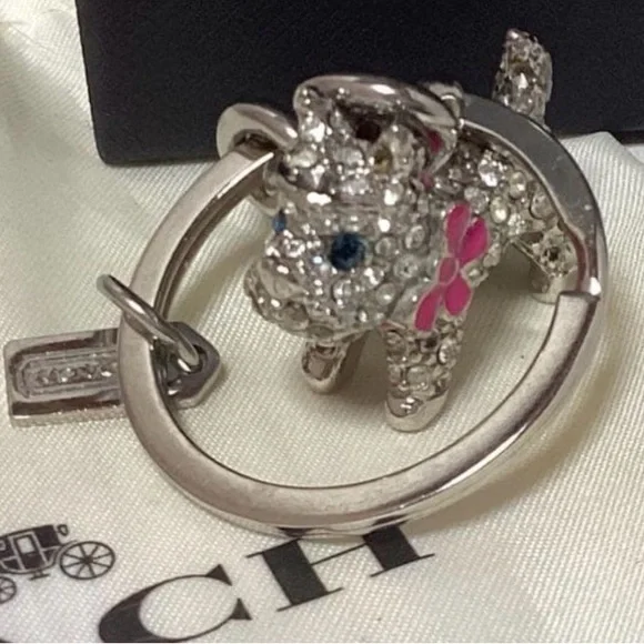 Coach Vintage 3D Pave Rhinestone dog Keyfob  EUC - Picture 2 of 3
